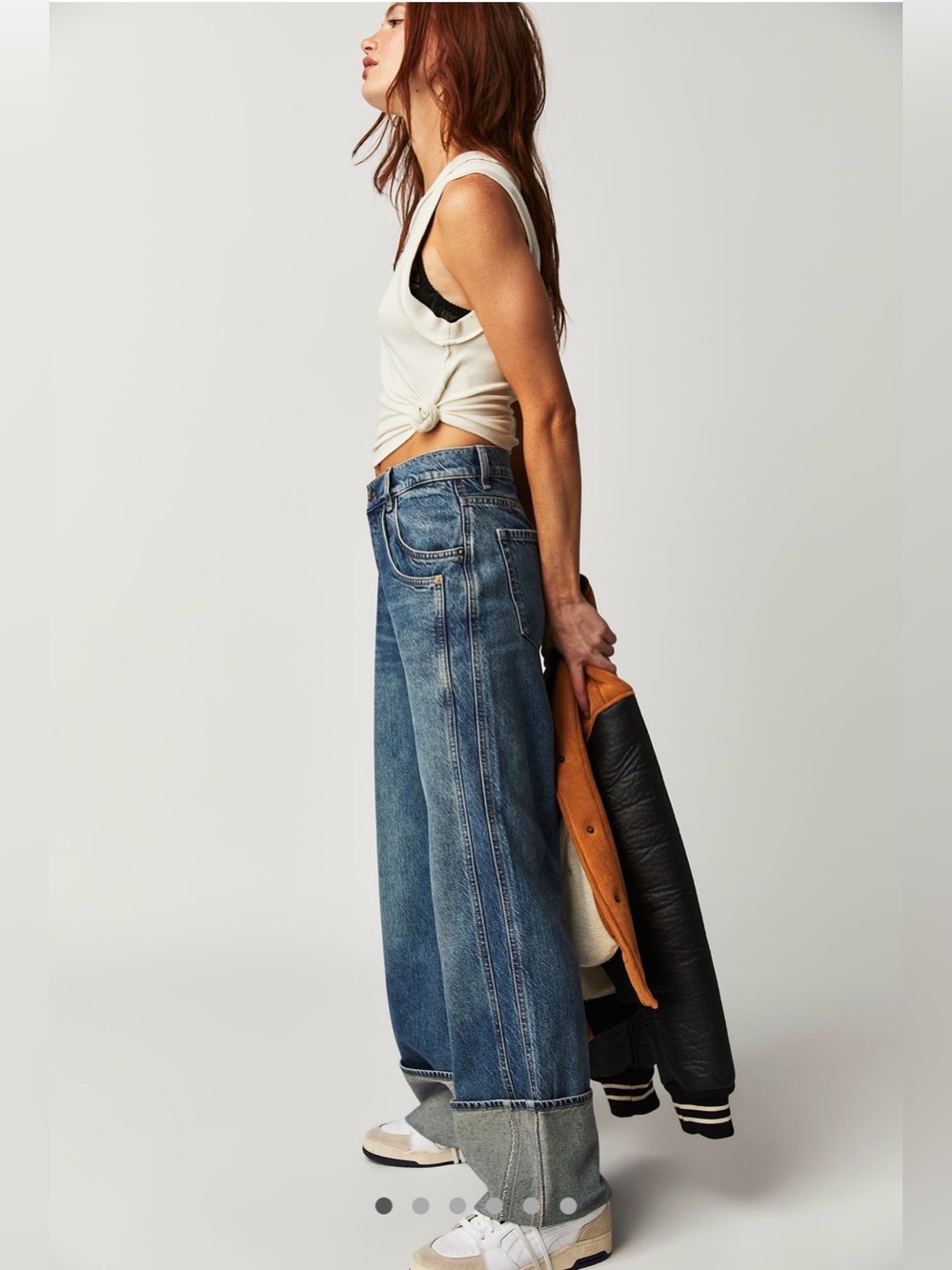 Free People Final Countdown Cuffed Low-Rise Jeans in Luke Green - Picture 10 of 12
